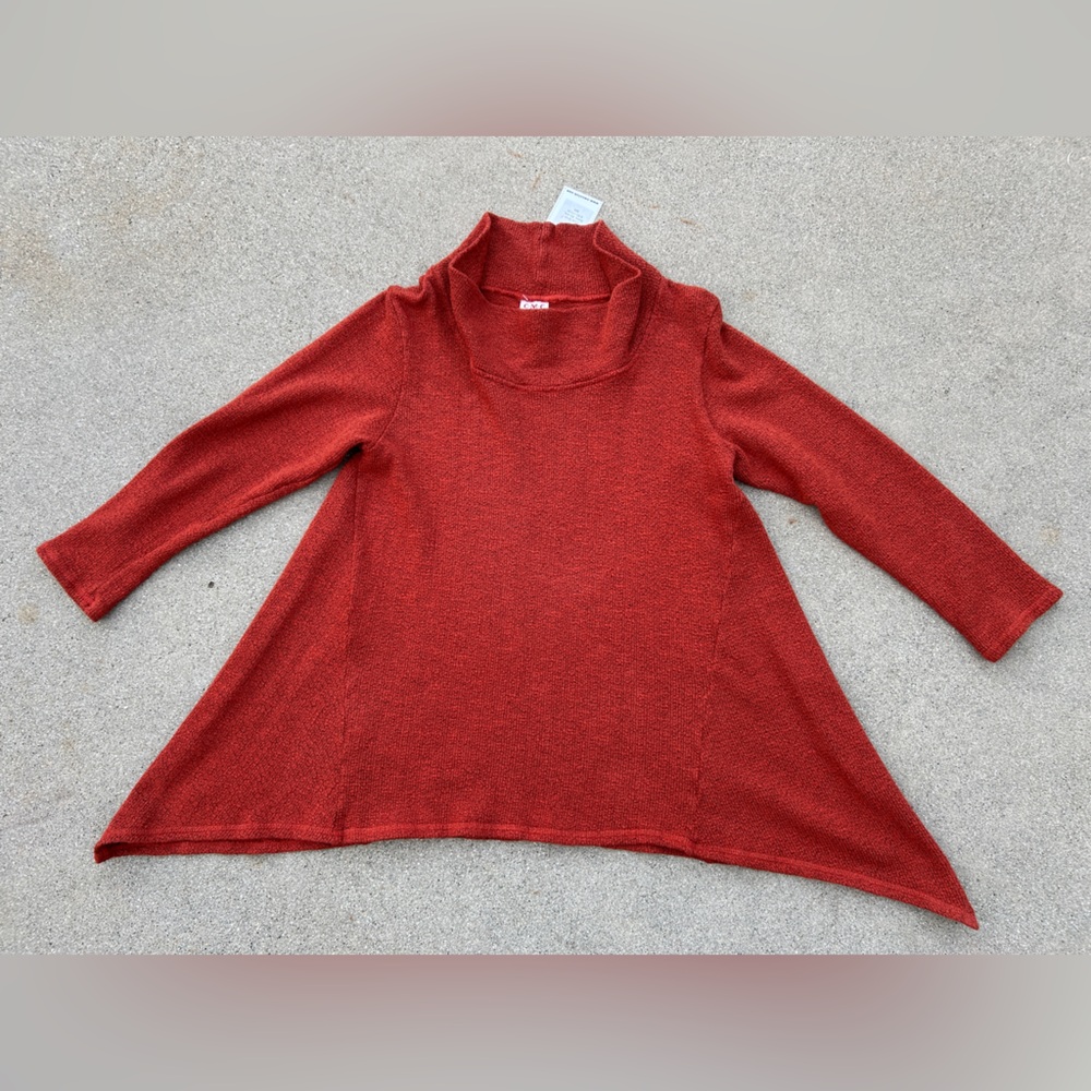 CMC Red/Orange Knit Sweater 100% Cotton Women Size Medium Made in the USA